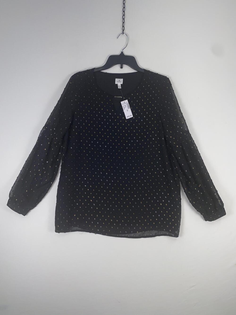Dressbarn Blouse Womens Medium Black Glitter Polka Dot Long Sleeve Chiffon Top